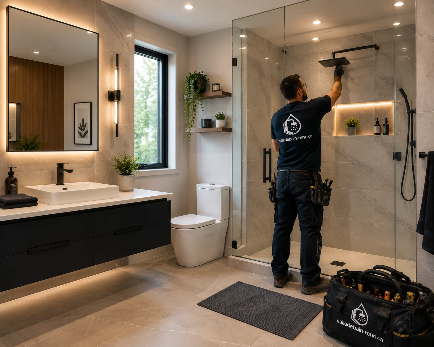 Salle de bain haut de gamme avec douche vitrée
